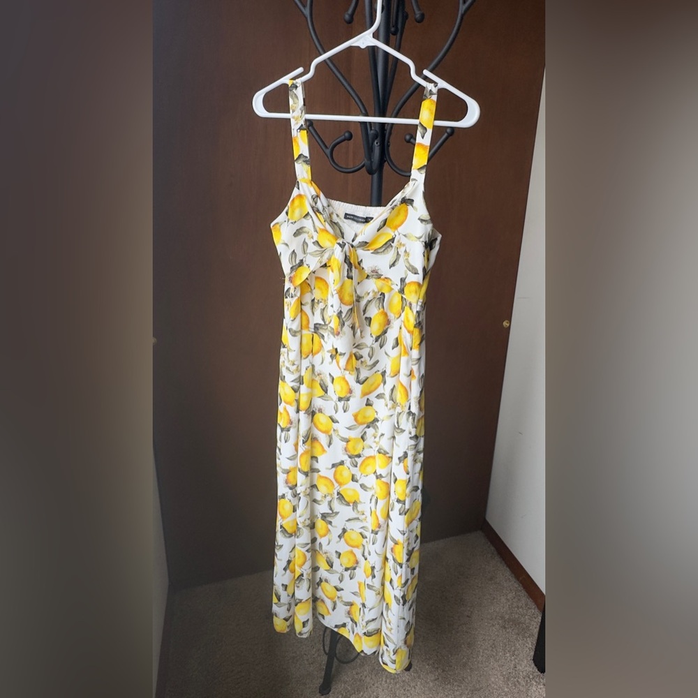 White House Black Market Yellow Lemon Print Sleeveless Summer Dress Size 6